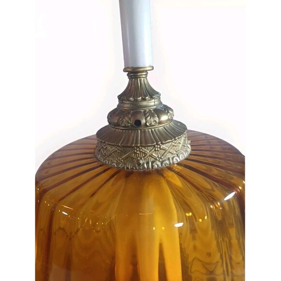 MUST BUY BOTH Vintage Mid Century Hollywood Regency Amber Glass Globe Table Lamp - Picture 10 of 16